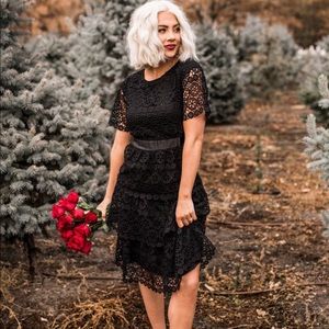 Black tiered lace dress